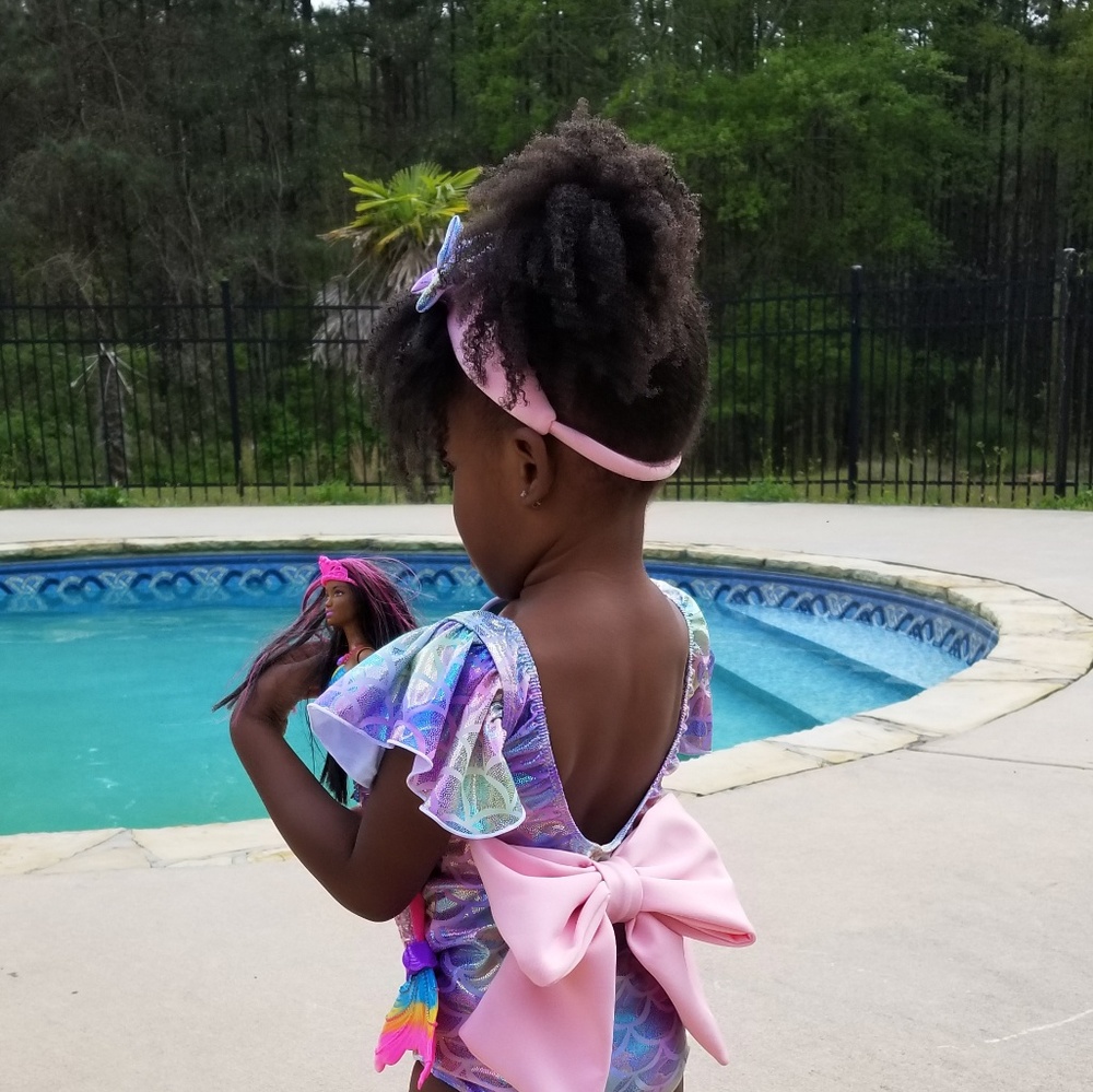 NWT 3pc Mermaid Print Swimsuit, Headband+Swim cap